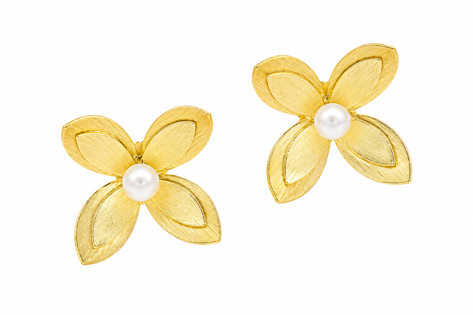 18K Gold-Plated Pearl Floral Stud Earrings