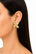 18K Gold-Plated water fresh Pearl Floral Stud Earrings