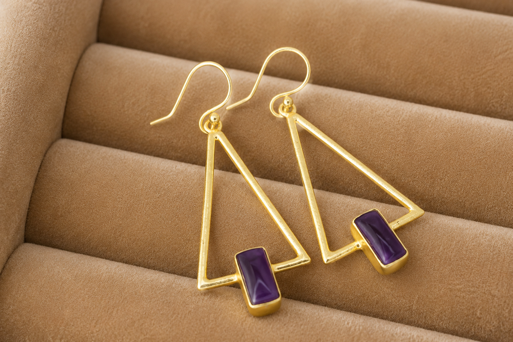 18K Gold Plated Geometric Triangle Drop Earrings