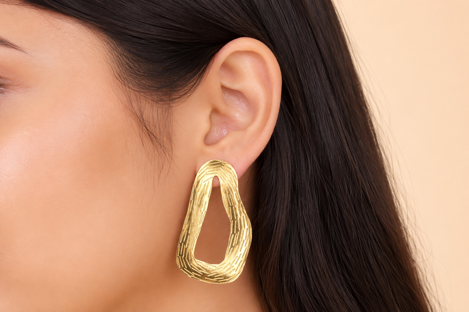 18K Gold Plated Textured Geometric Statement Earrings for Women