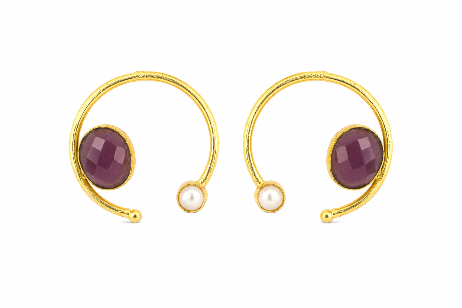 18K Gold Plated Mint Stone  Pearl Hoop Stud Earrings