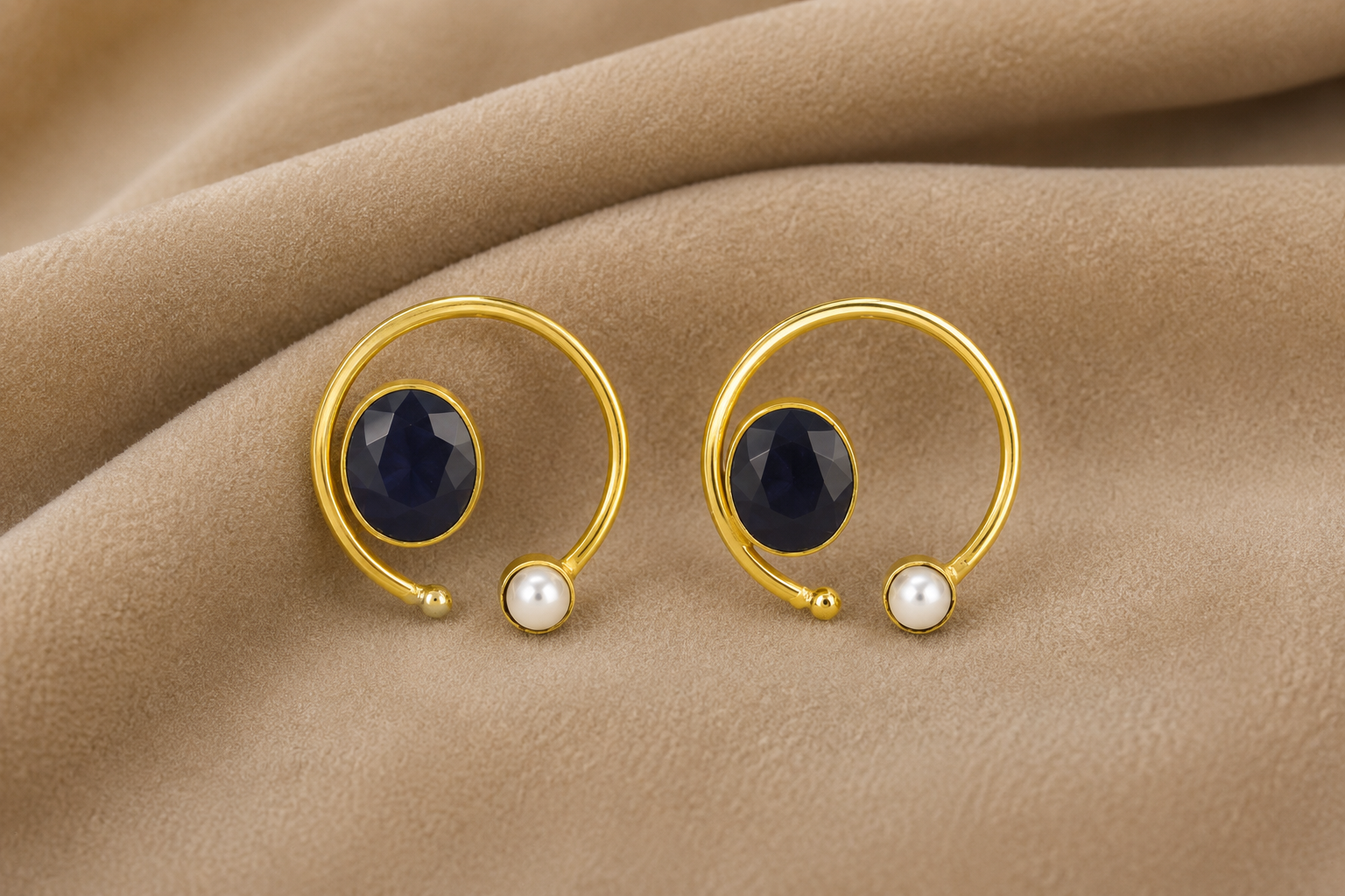 18K Gold Plated Mint Stone  Pearl Hoop Stud Earrings