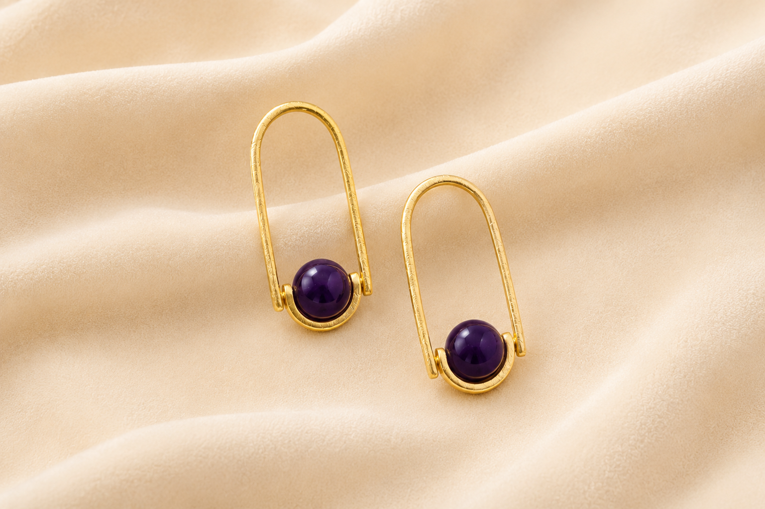 18K Gold-Plated Purple Stone Earrings
