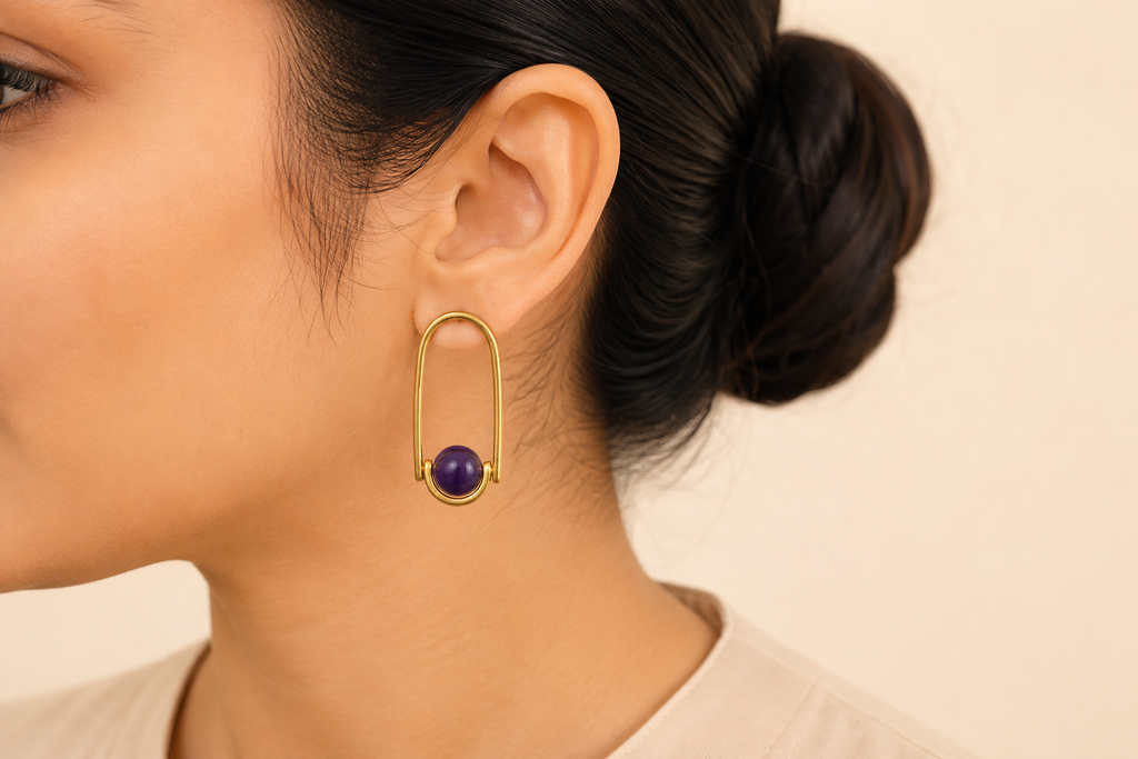 18K Gold-Plated Purple Stone Earrings