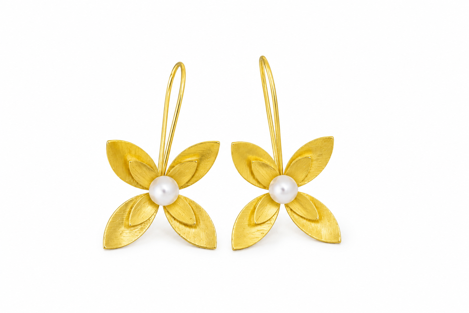 18K Gold Plated Floral Waterfresh Pearl  Earrings