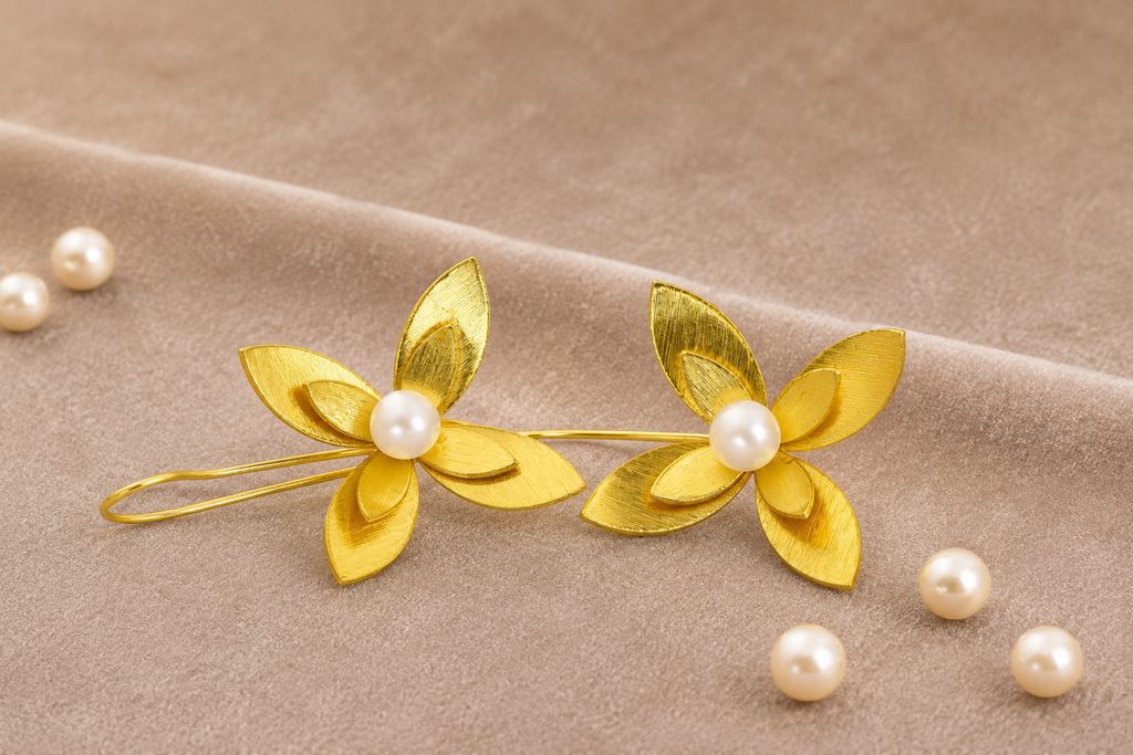 18K Gold Plated Floral Waterfresh Pearl  Earrings