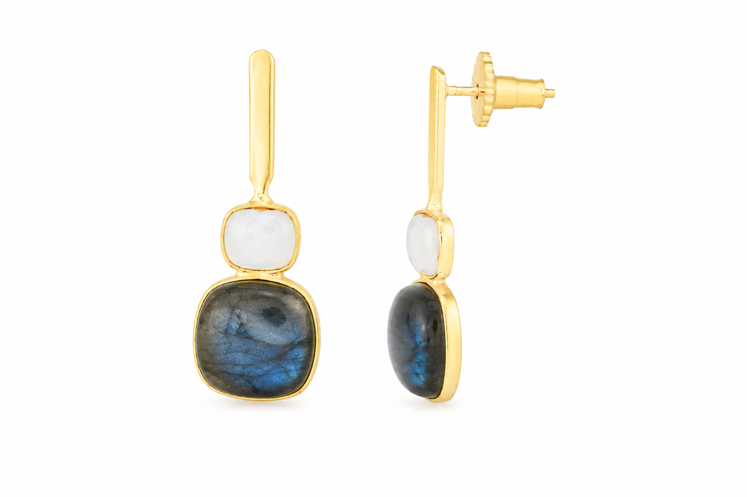 18K Gold Plated Labradorite & Moonstone Drop Earrings
