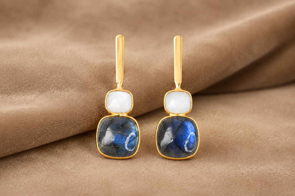 18K Gold Plated Labradorite & Moonstone Drop Earrings