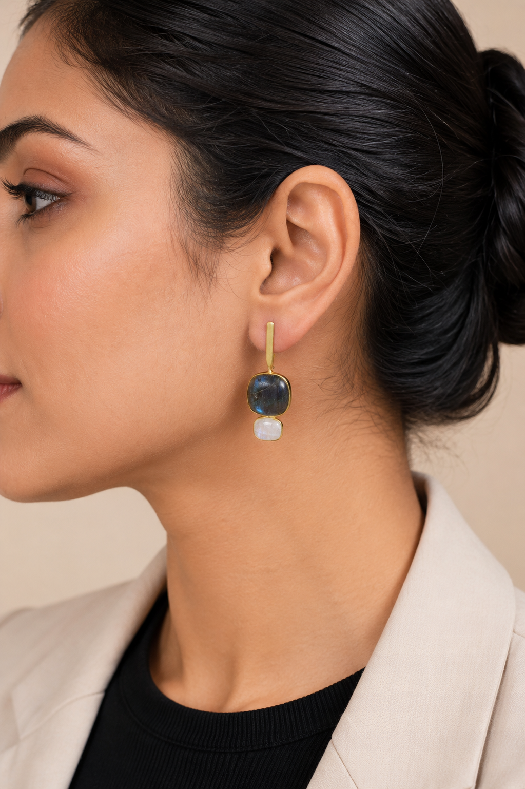 18K Gold Plated Labradorite & Moonstone Drop Earrings