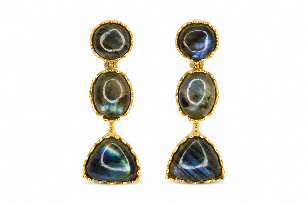 18K Gold Plated Natural Labradorite Stone Statement Drop Earrings