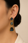 18K Gold Plated Natural Labradorite Stone Statement Drop Earrings