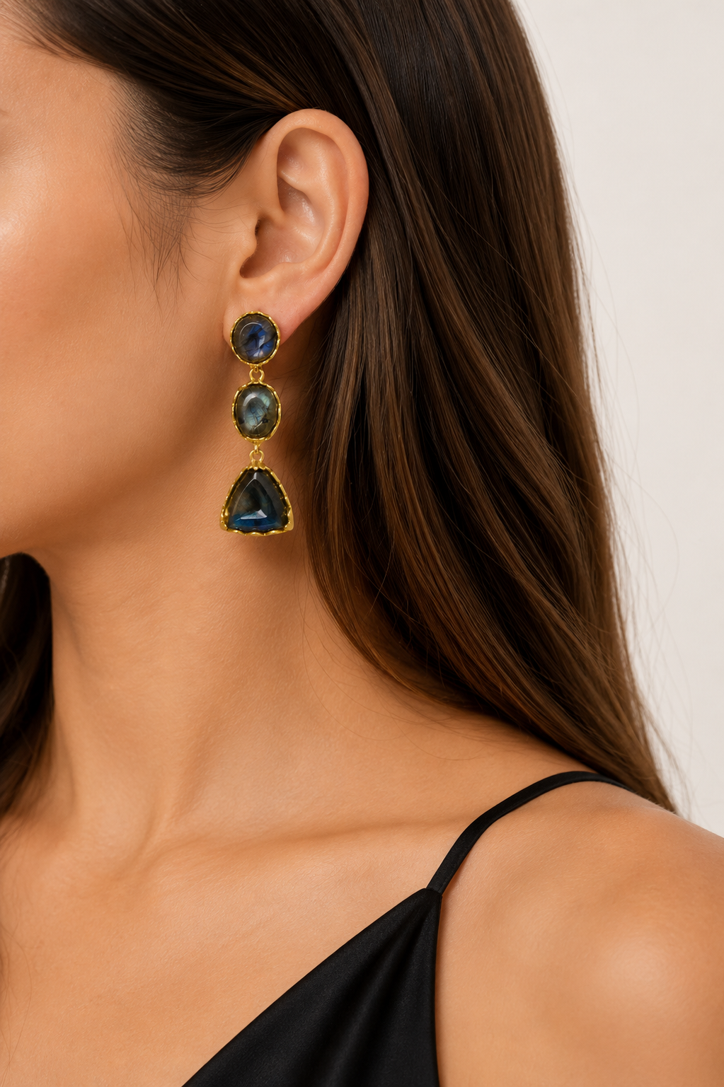 18K Gold Plated Natural Labradorite Stone Statement Drop Earrings