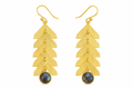 18K Gold Plated Leaf Cascade Earrings with Midnight Blue Stone