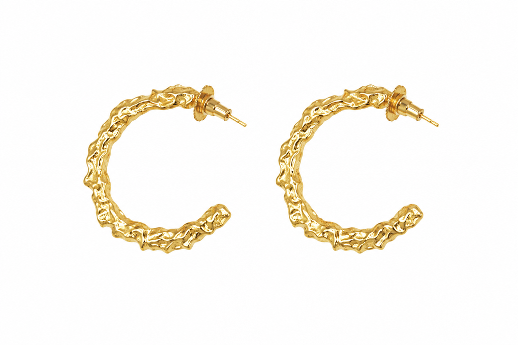 18K Gold Plated Textured Hoop Earrings