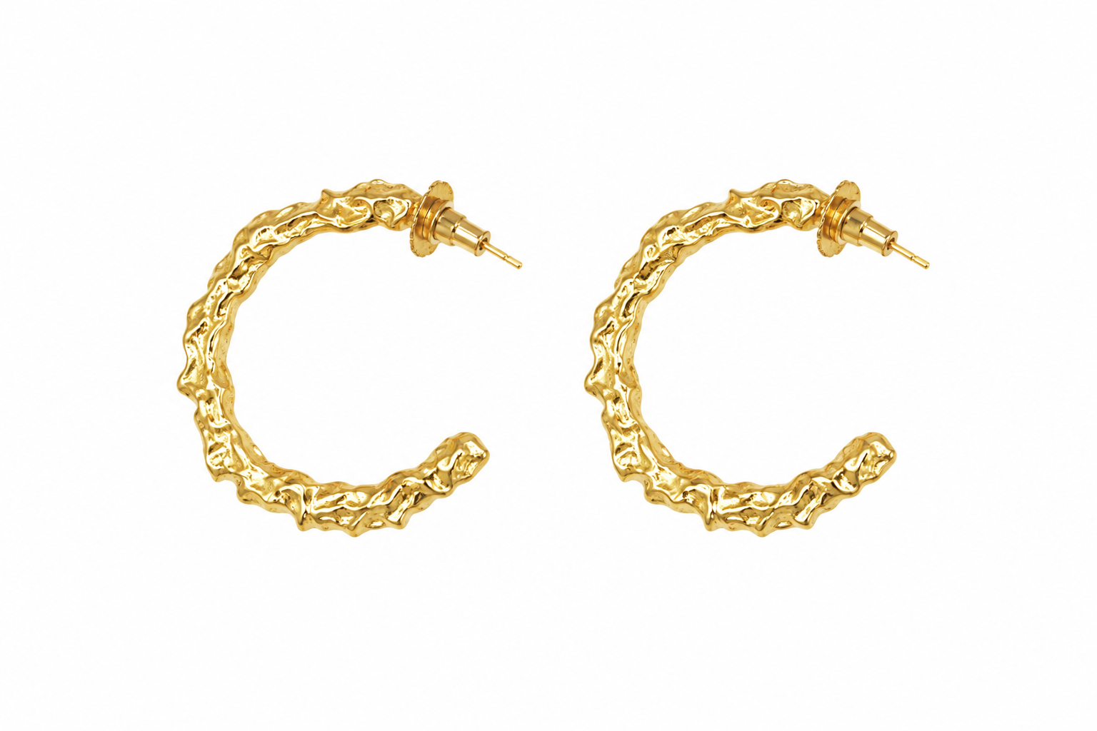 18K Gold Plated Textured Hoop Earrings