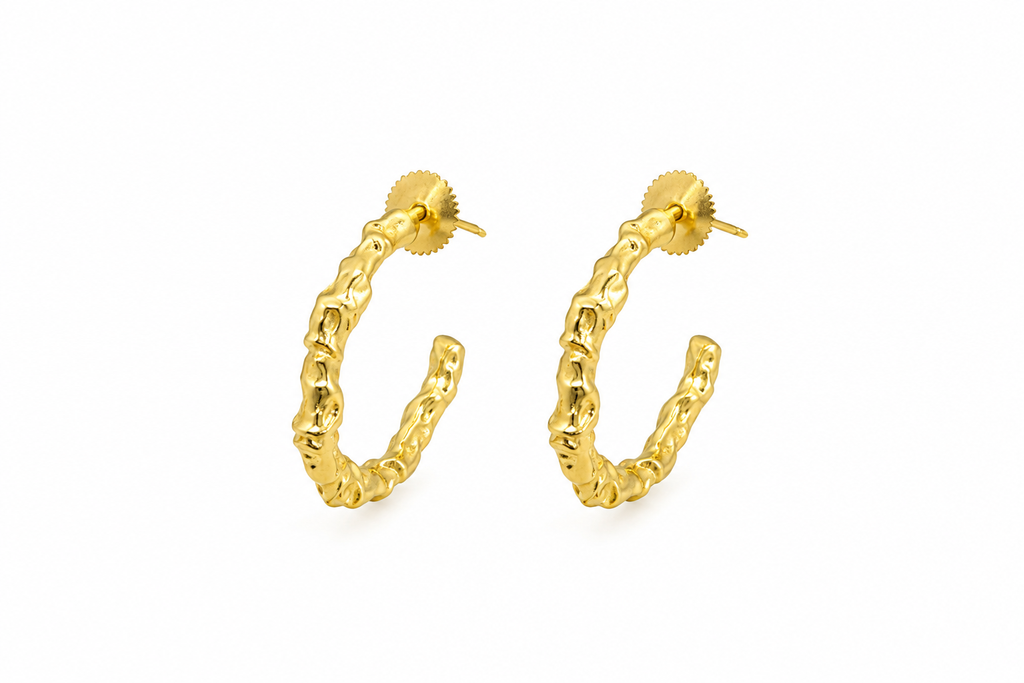 18K Gold Plated Textured Hoop Earrings