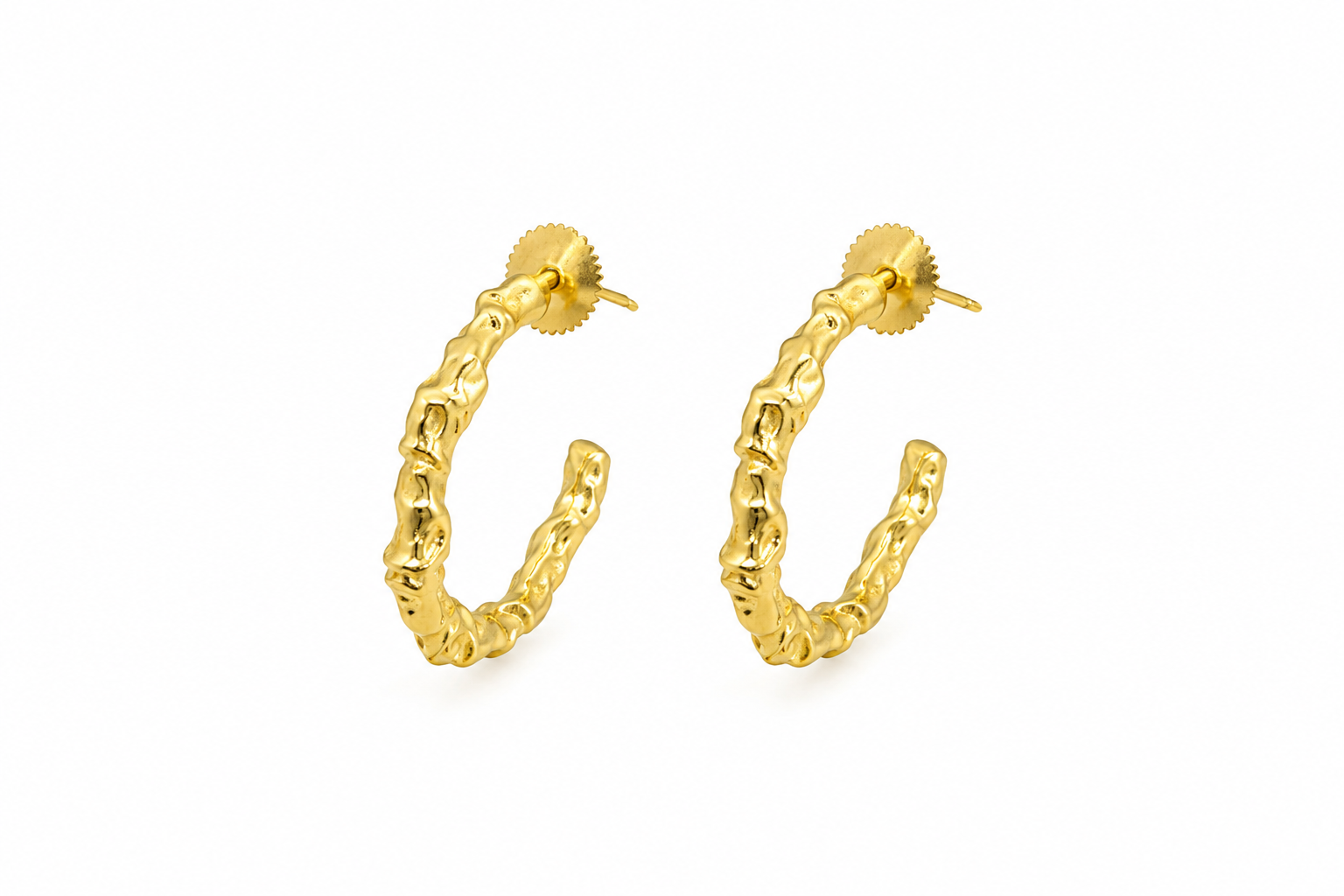 18K Gold Plated Textured Hoop Earrings