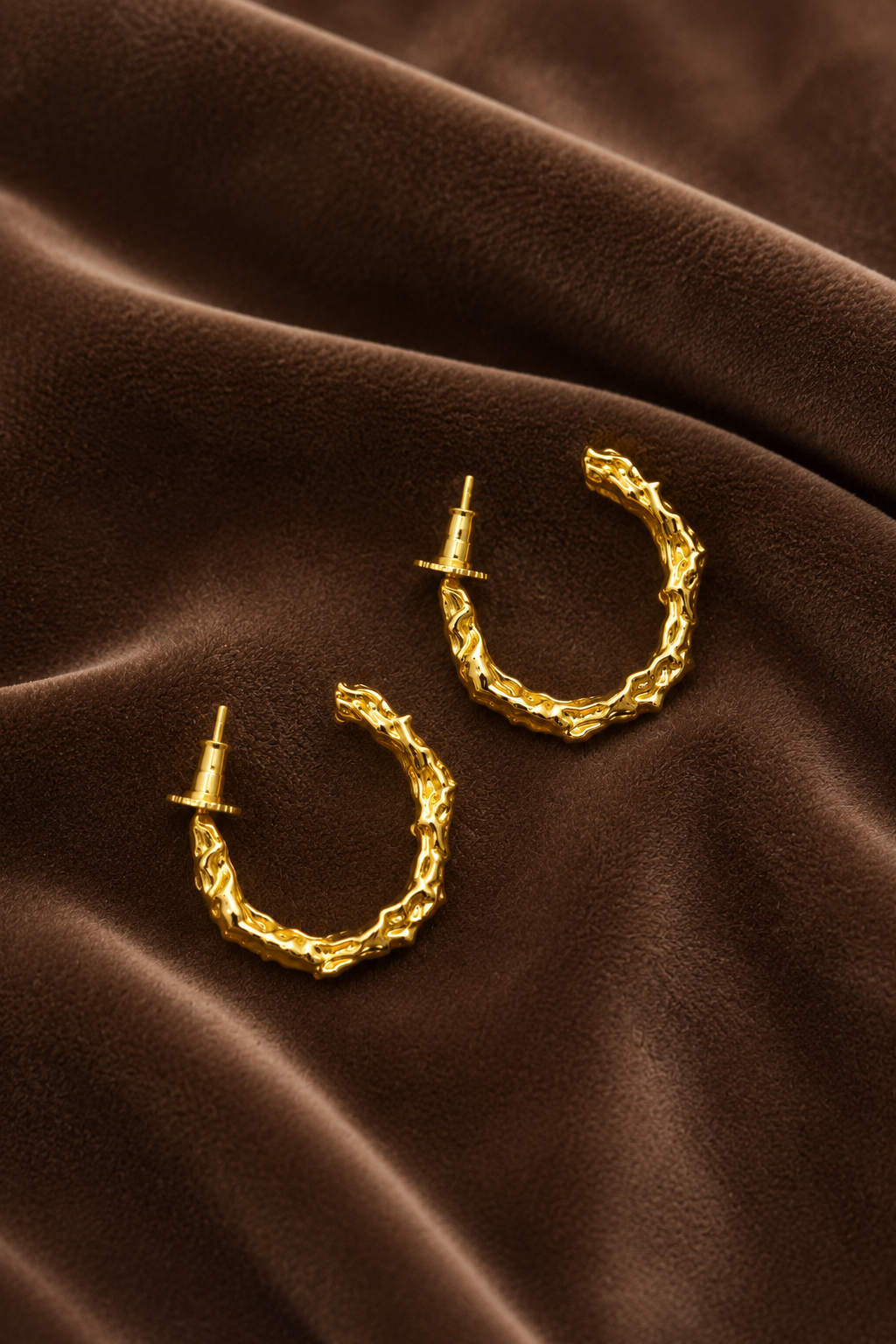 18K Gold Plated Textured Hoop Earrings