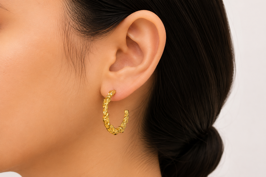 18K Gold Plated Textured Hoop Earrings