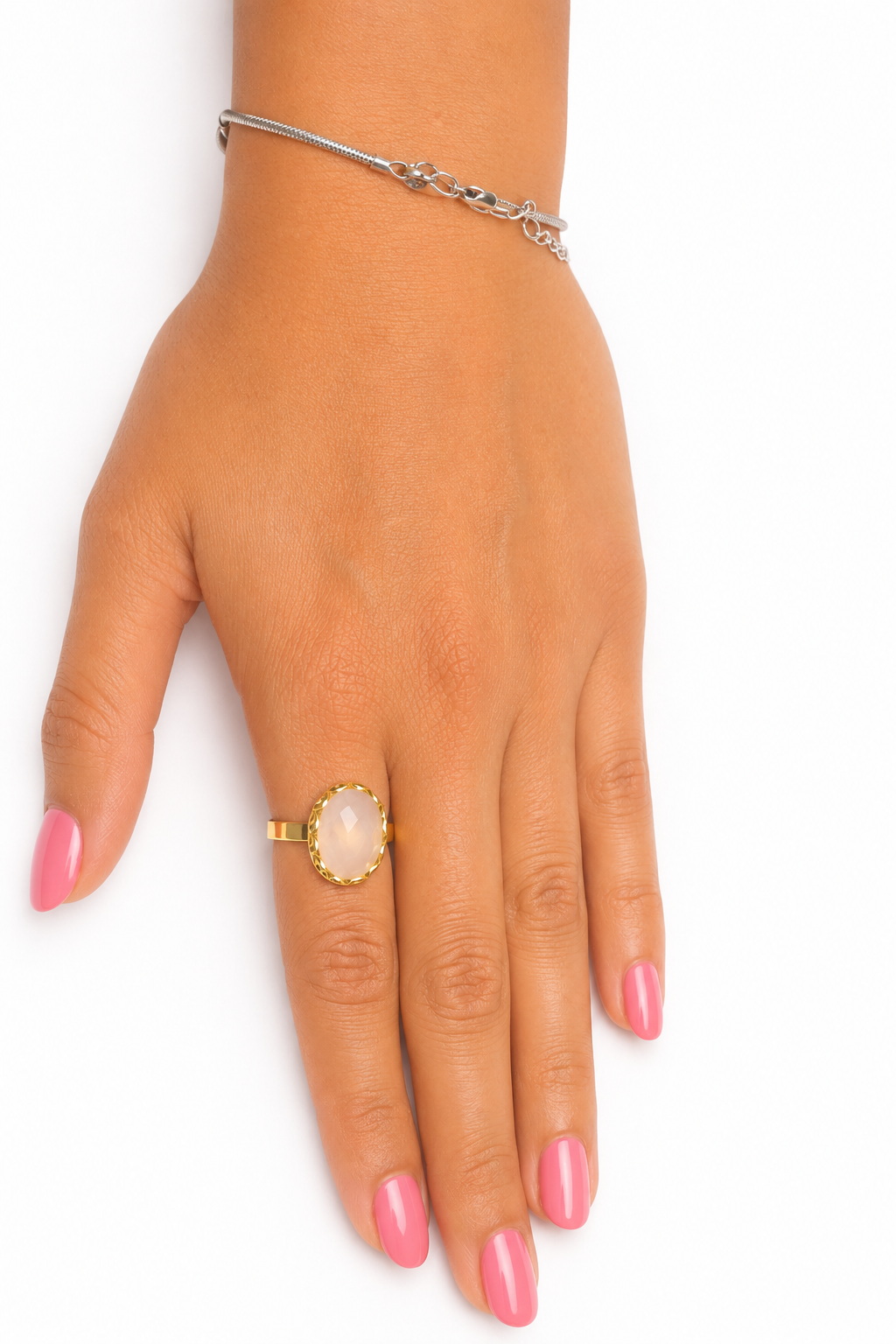 18K Gold Plated Adjustable Ring with Natural Stone