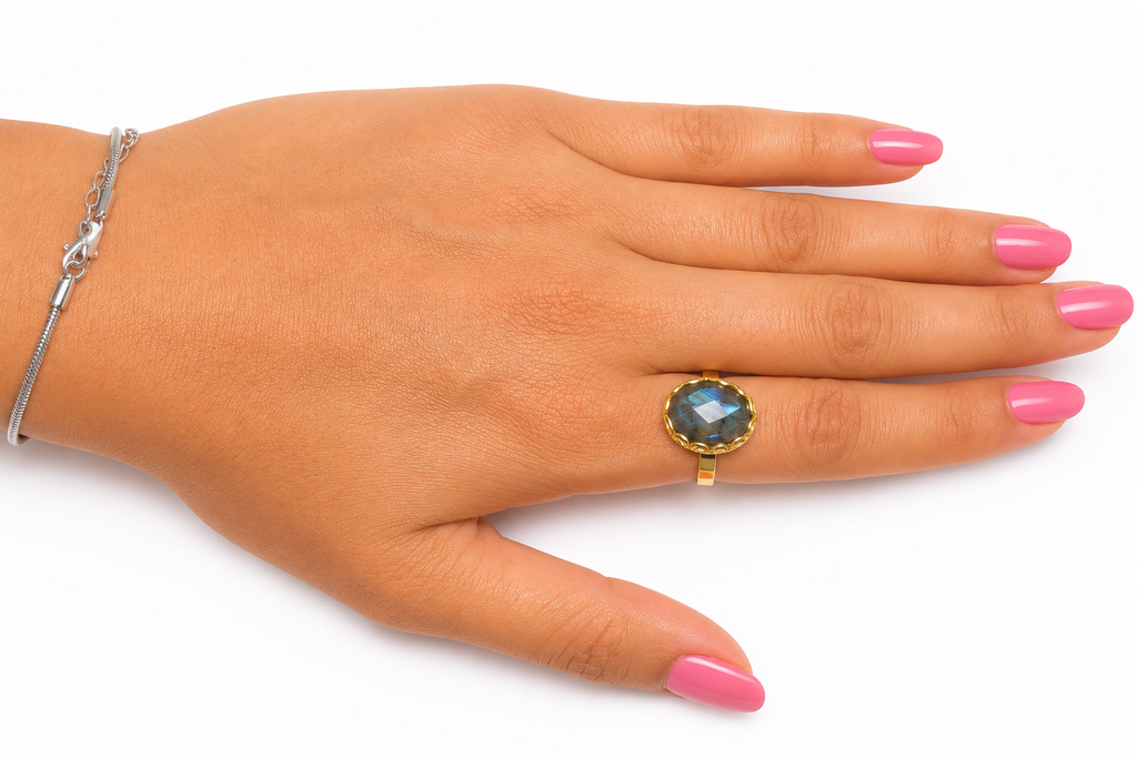 18K Gold Plated Adjustable Ring with Natural Stone