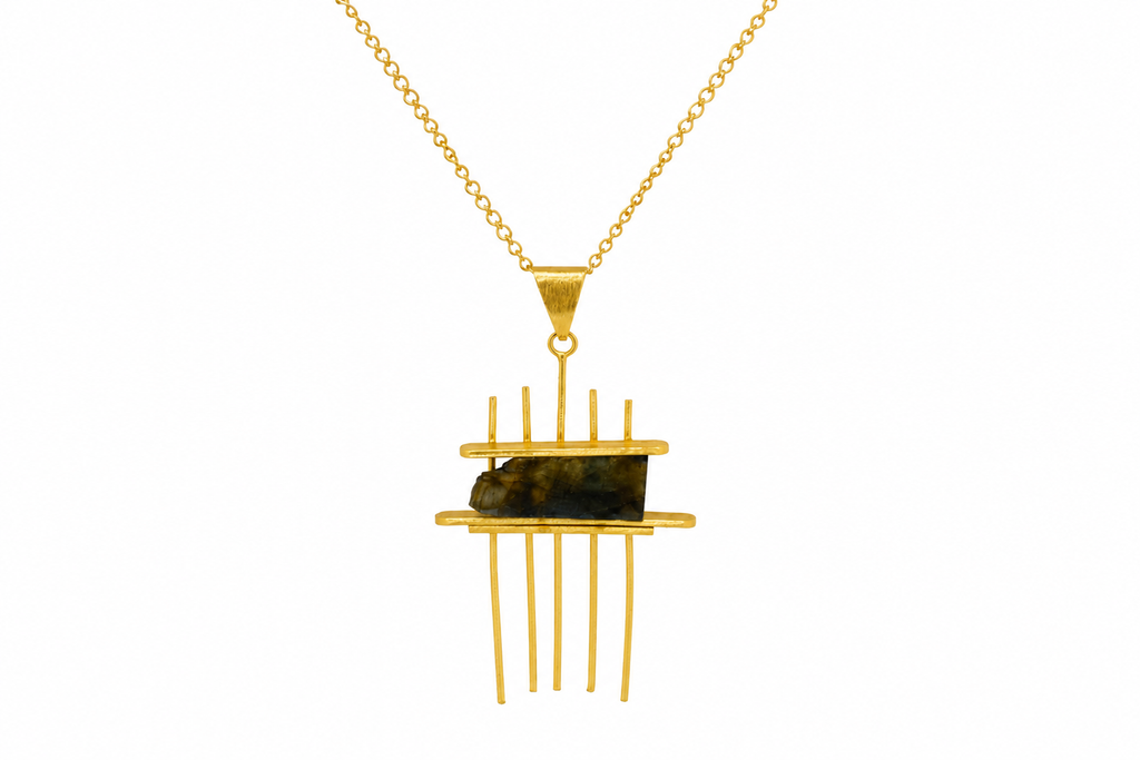 18K Gold Plated Stone Pendant Necklace