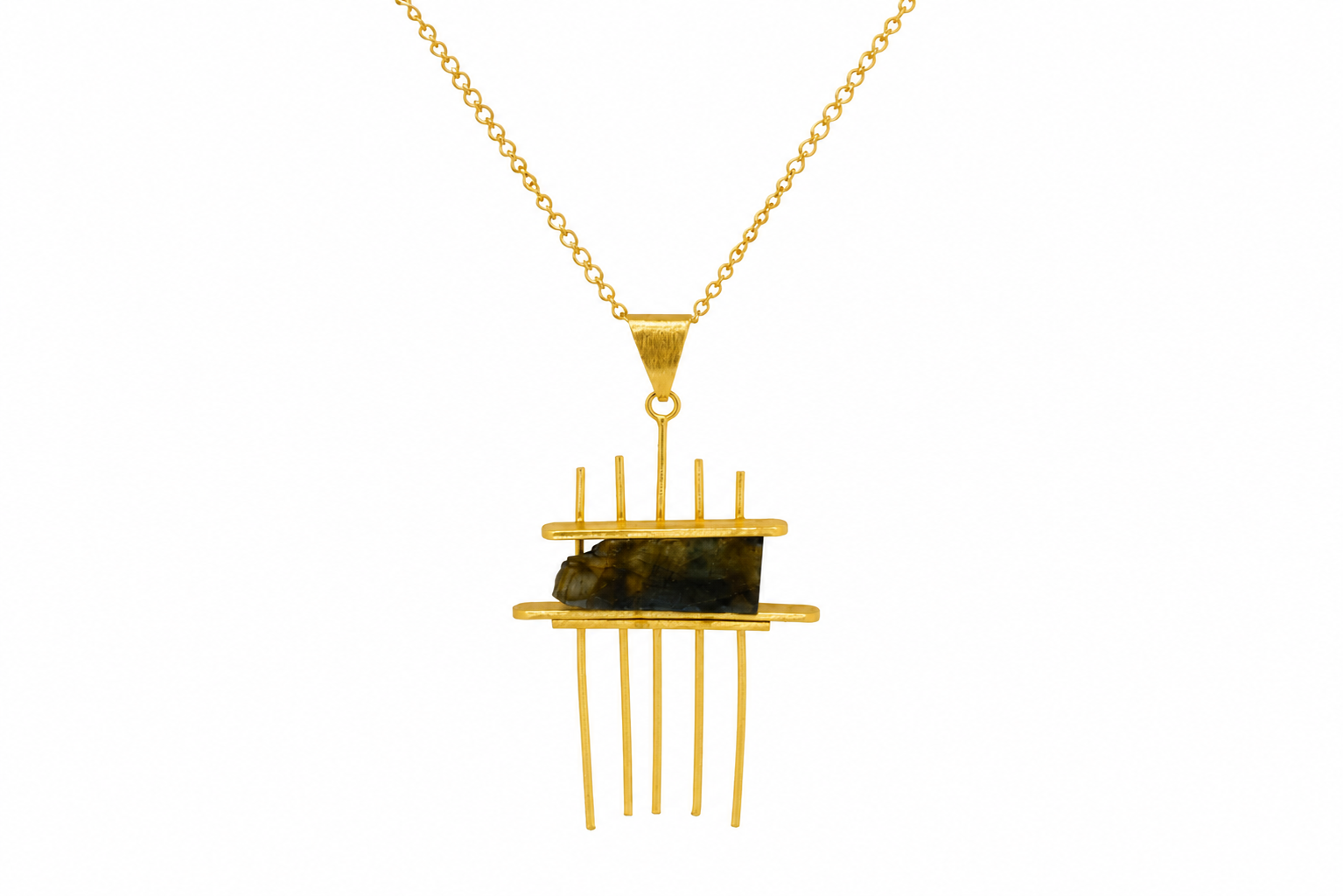 18K Gold Plated Stone Pendant Necklace