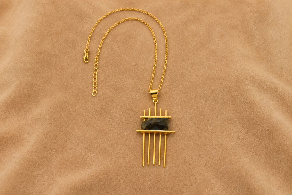 18K Gold Plated Stone Pendant Necklace