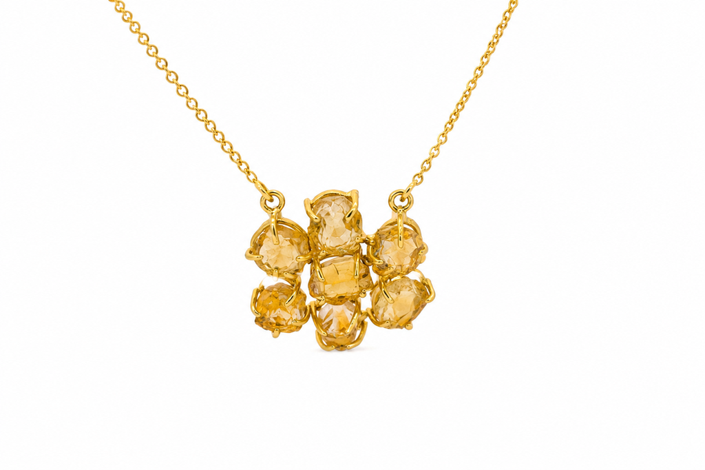18K Gold Plated Citrine Crystal Flower Pendant Necklace