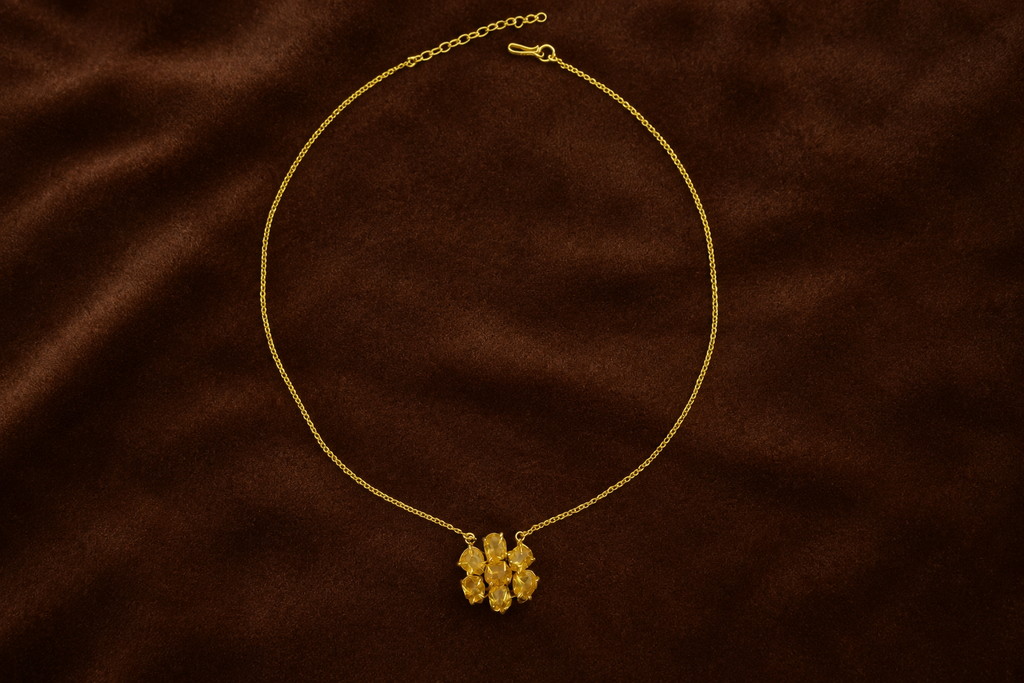 18K Gold Plated Citrine Crystal Flower Pendant Necklace