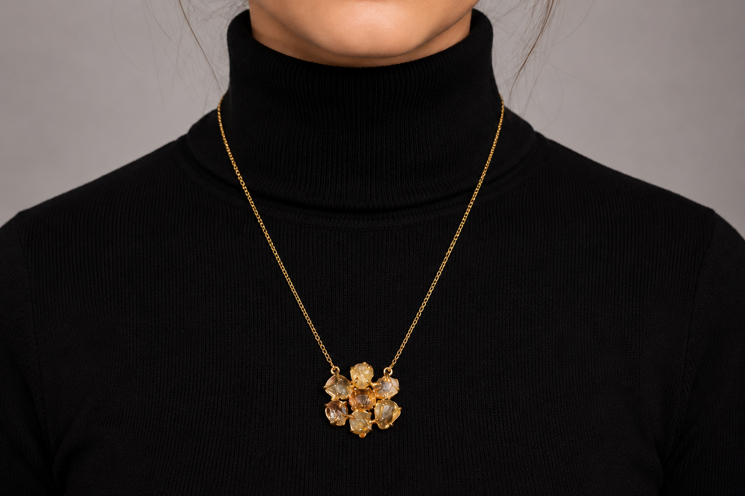 18K Gold Plated natural Citrine Crystal Flower Pendant Necklace