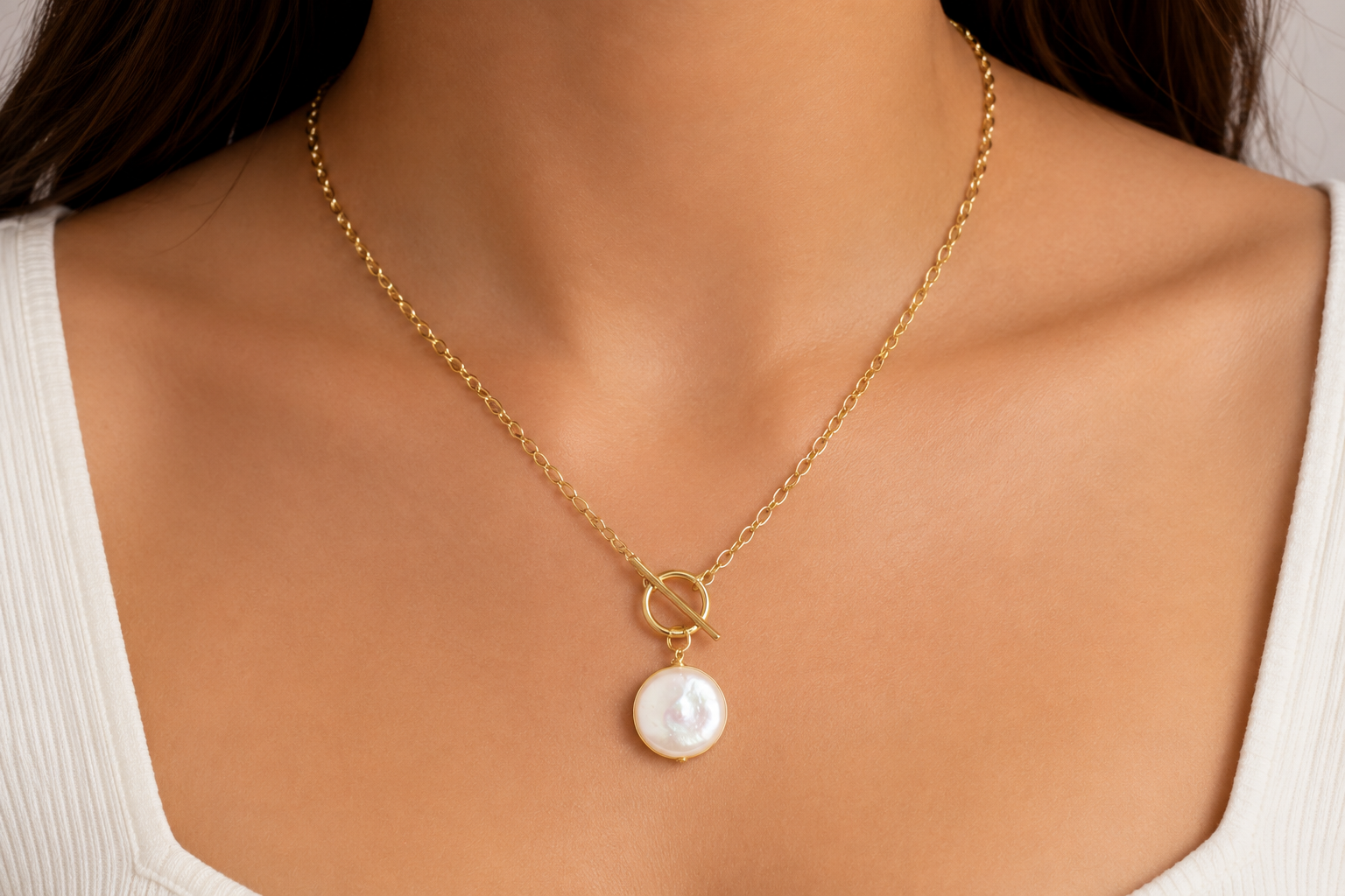 18K Gold Plated Freshwater Pearl Pendant Necklace