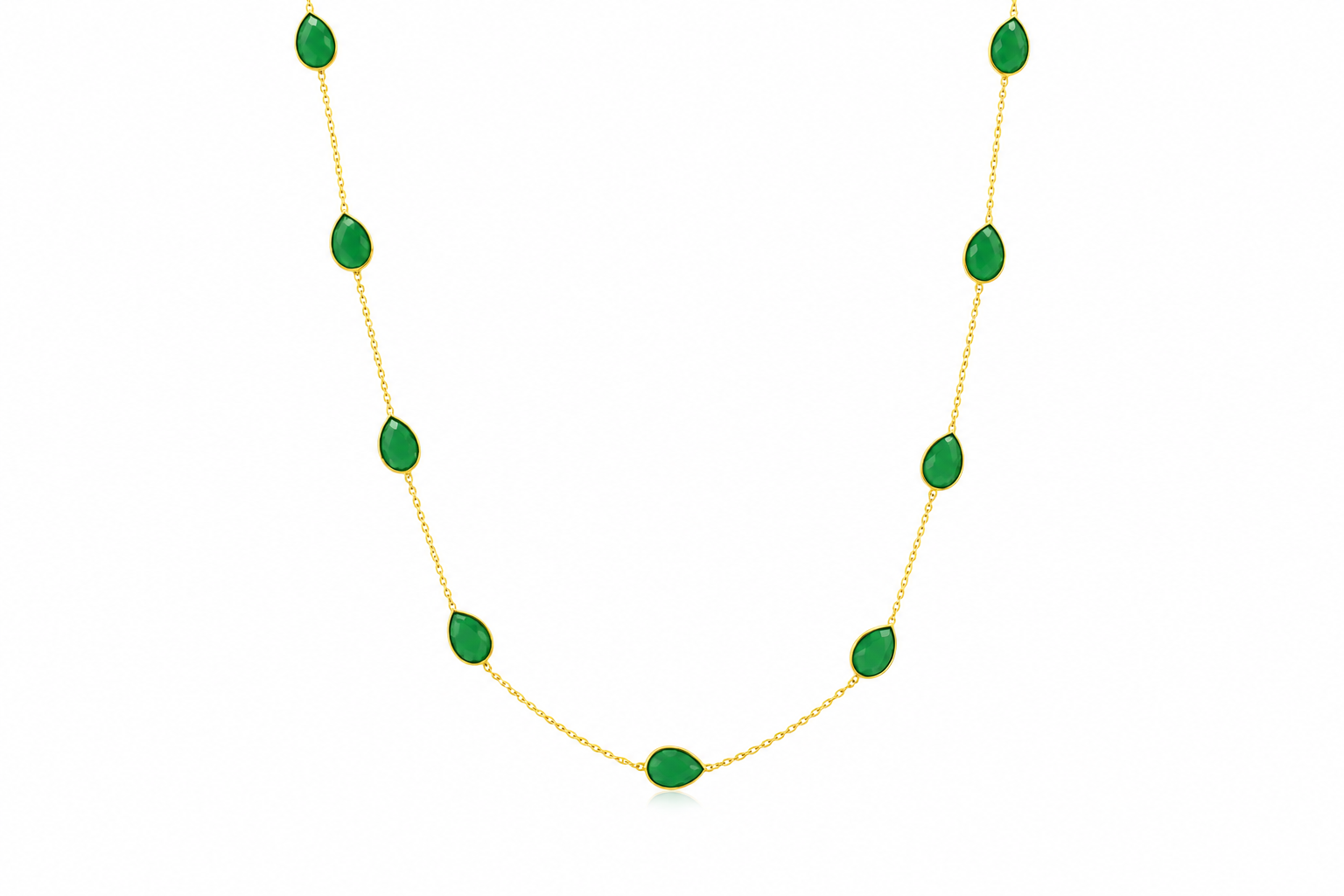 18K Gold Plated Green Teardrop Stone Long Necklace