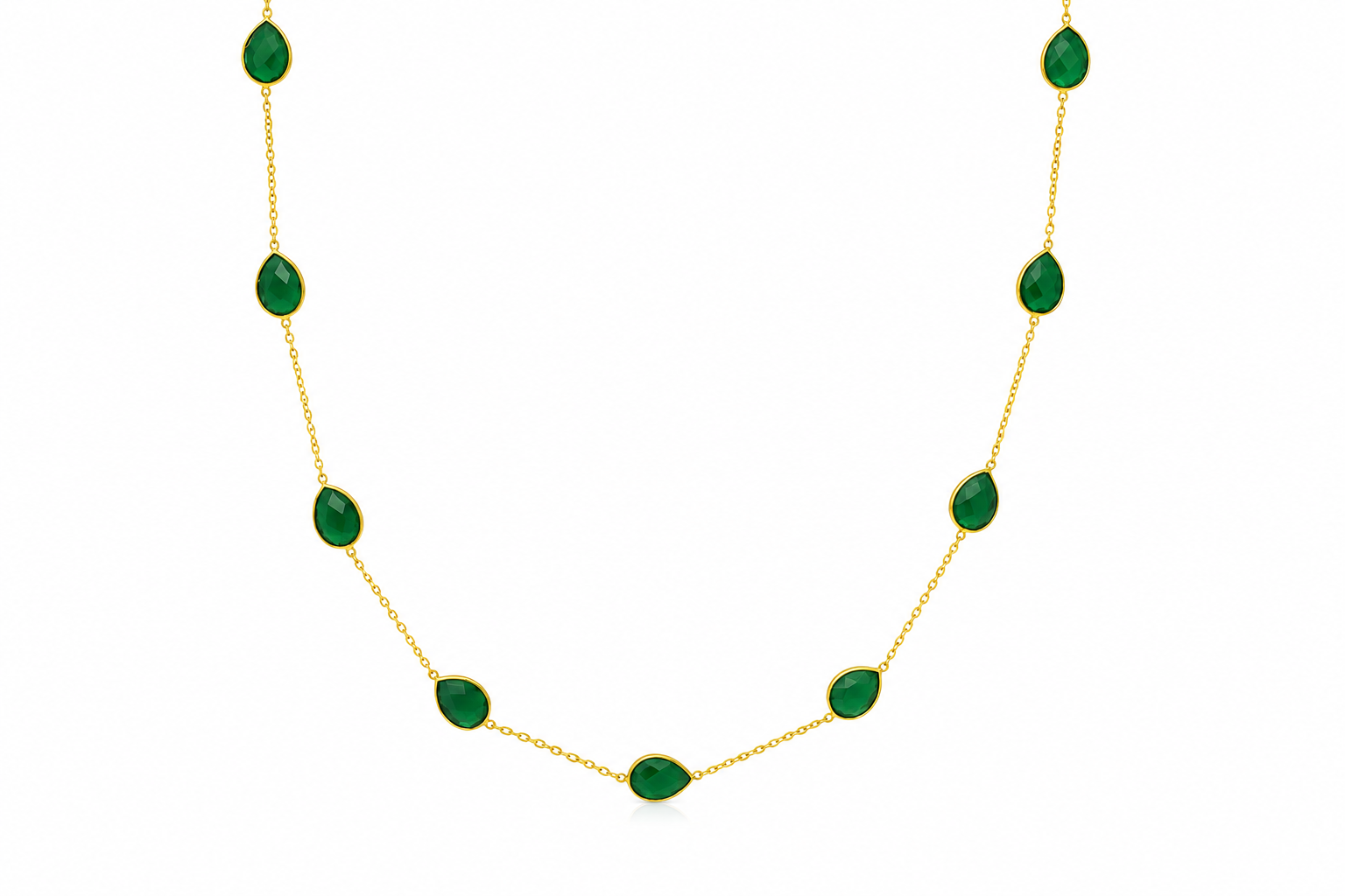 18K Gold Plated Green Teardrop Stone Long Necklace