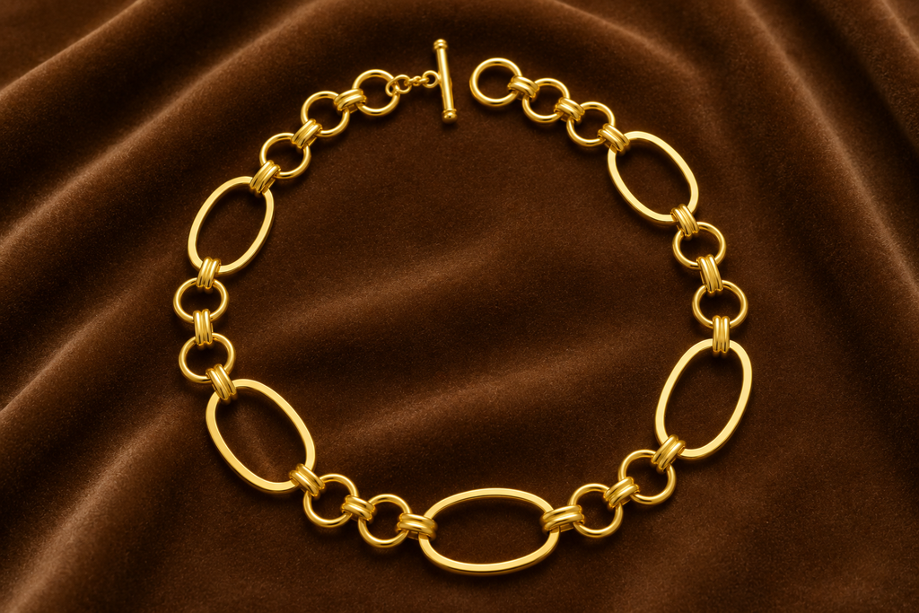 18K Gold Plated Geometric Oval Western & Party Wear Necklace