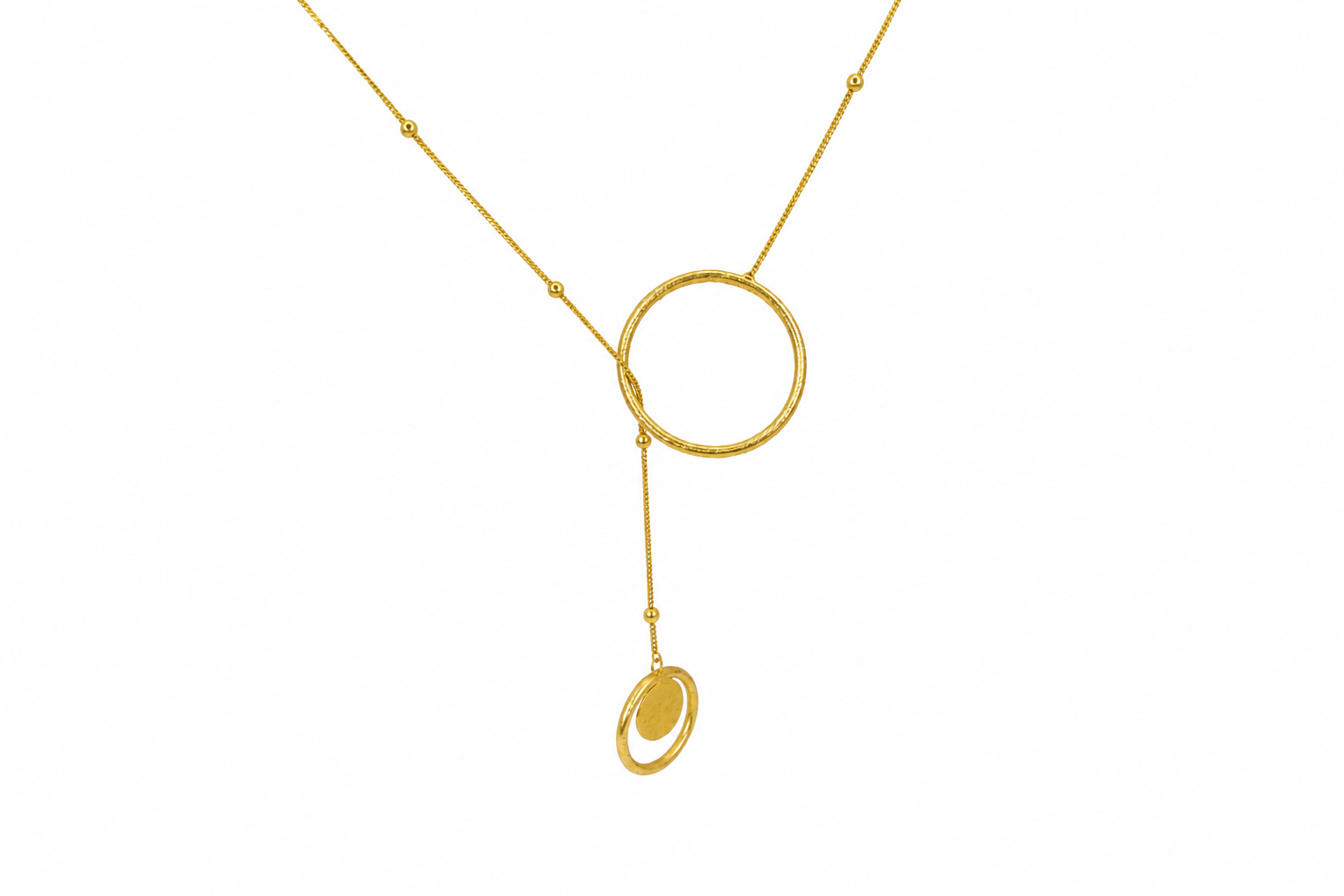 18Kt Gold Plated Long Chain Circle Pendant Necklace