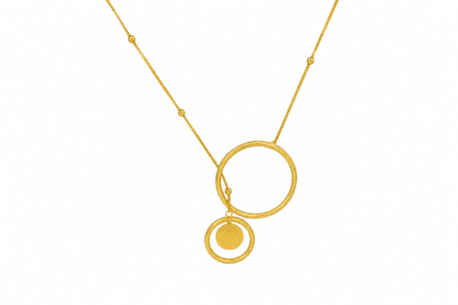 18Kt Gold Plated Long Chain Circle Pendant Necklace