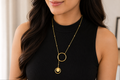 18Kt Gold Plated Long Chain Circle Pendant Necklace