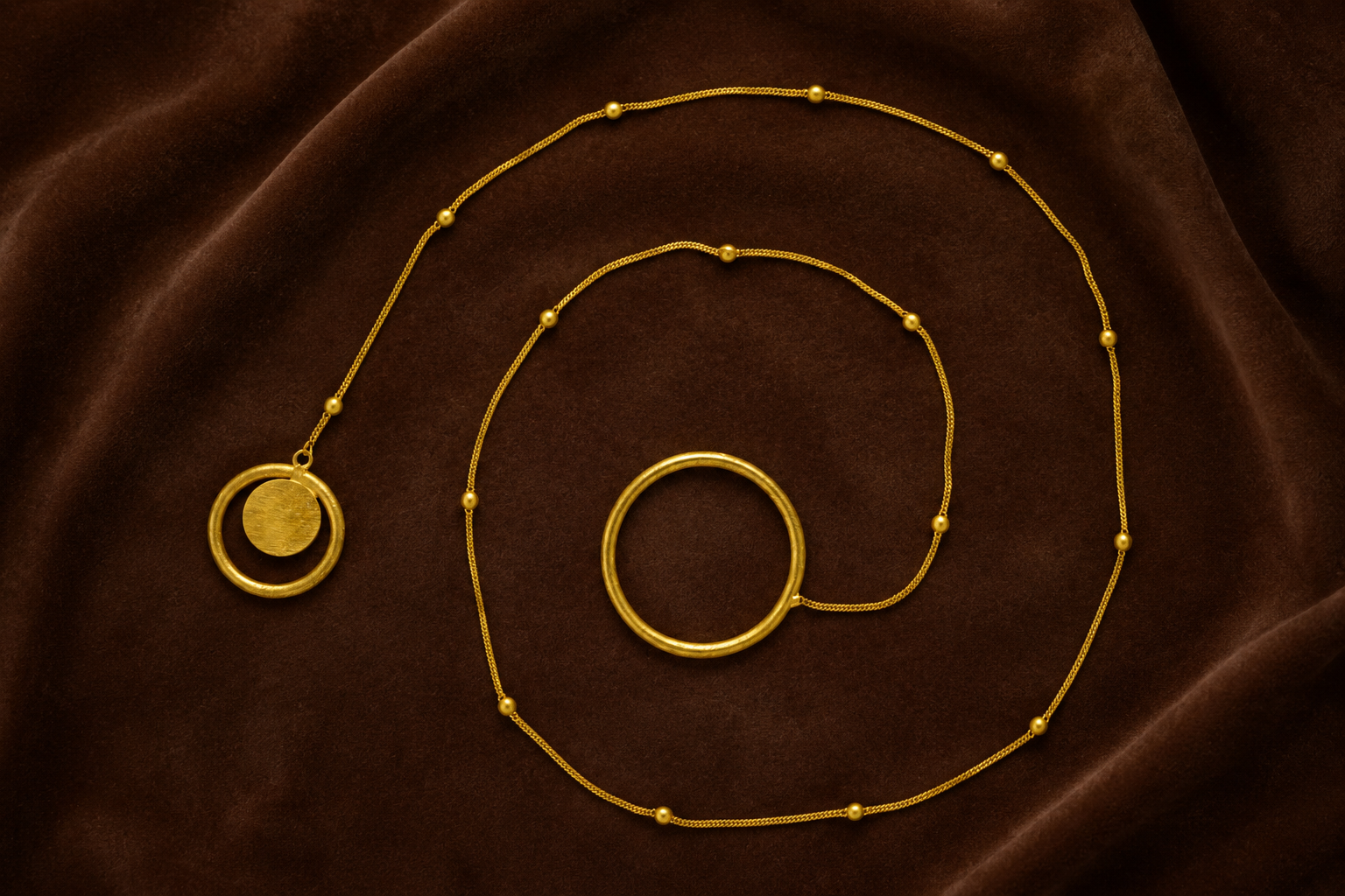 18Kt Gold Plated Long Chain Circle Pendant Necklace