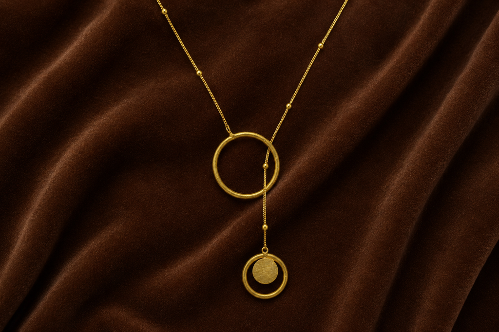 18Kt Gold Plated Long Chain Circle Pendant Necklace