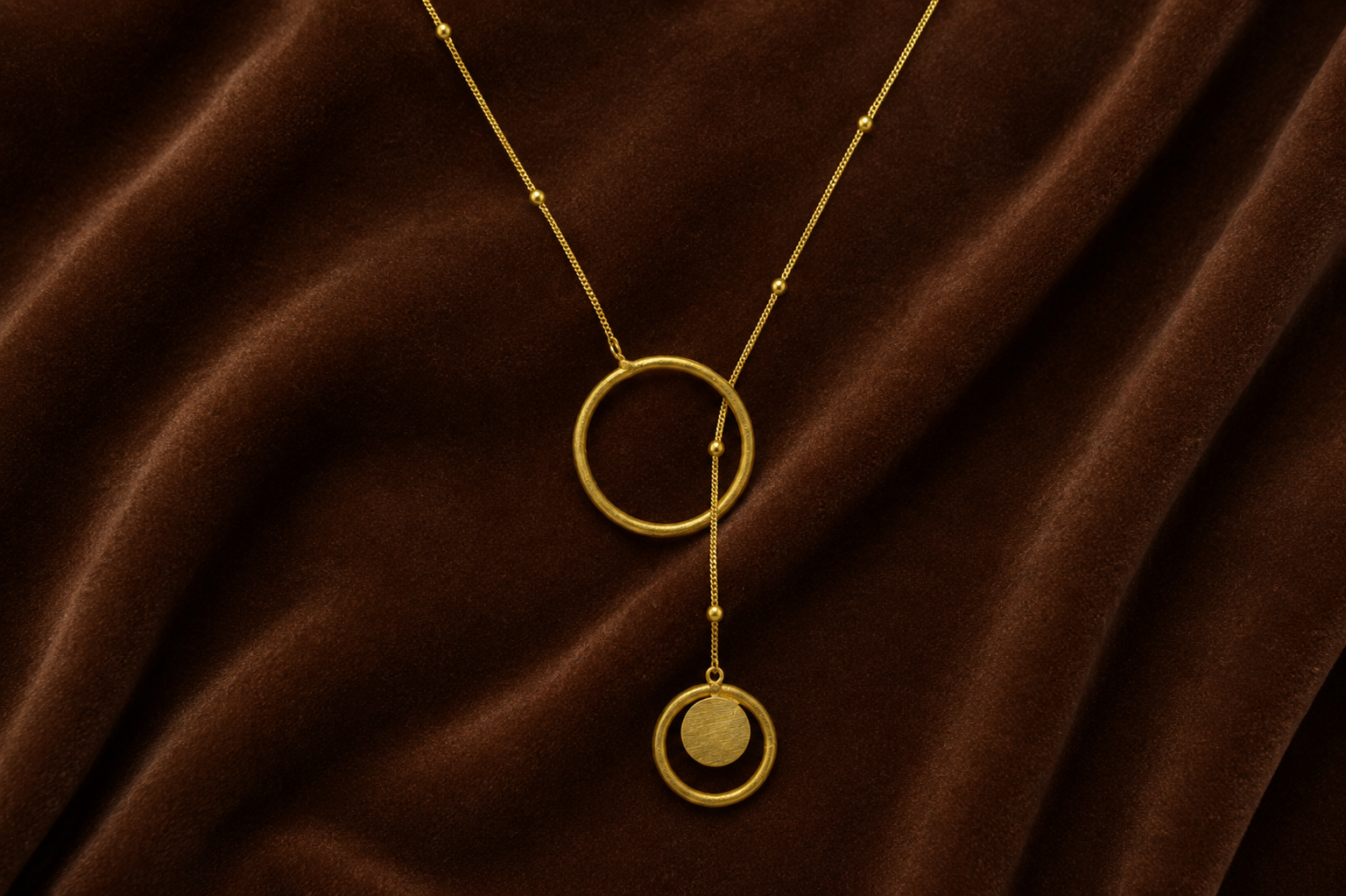 18Kt Gold Plated Long Chain Circle Pendant Necklace