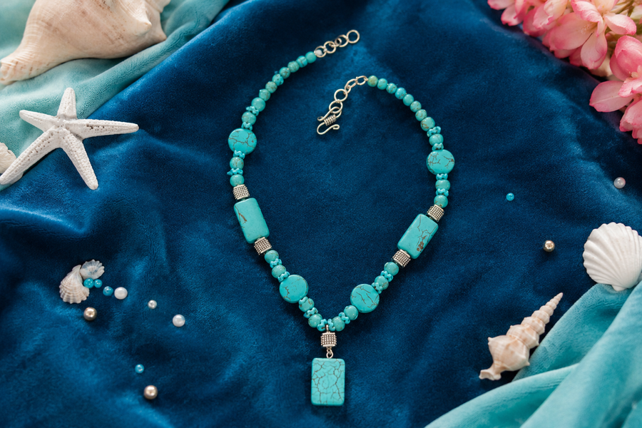 Blue Gemstone Boho Beach Style Handmade Necklace