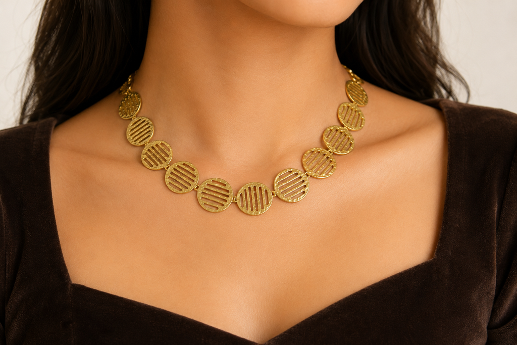 18KT Gold Plated Disc Choker Necklace