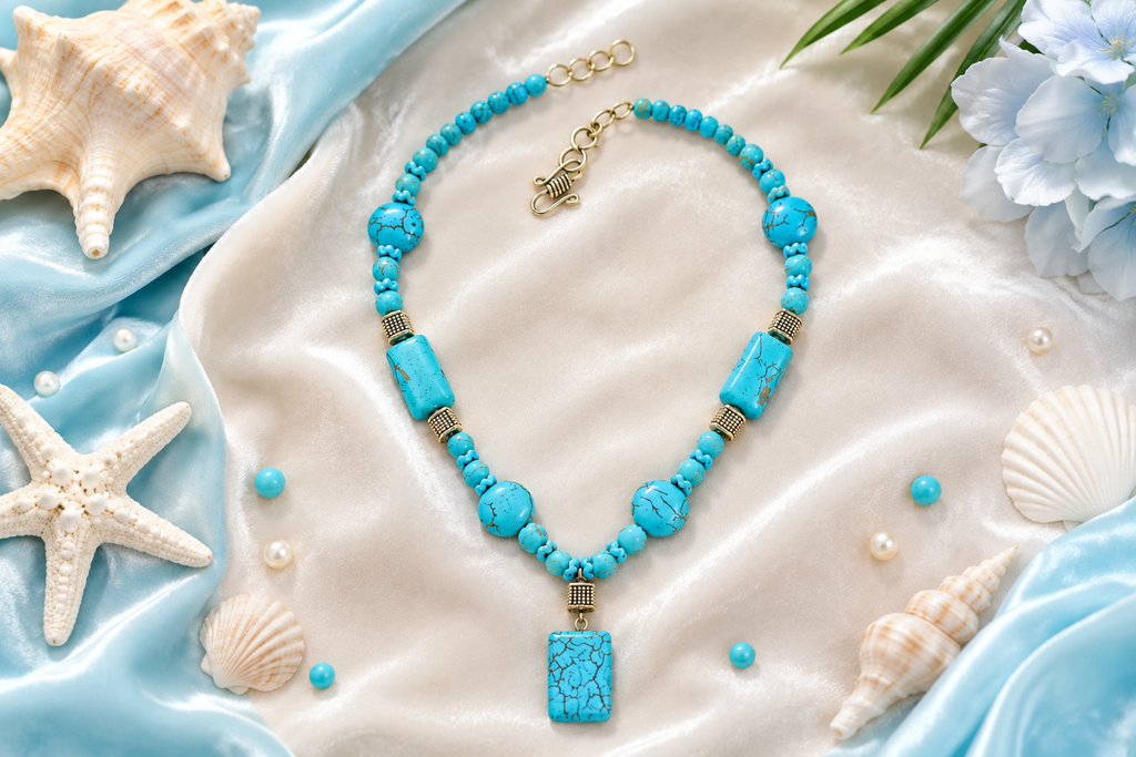 Blue Gemstone Boho Beach Style Handmade Necklace
