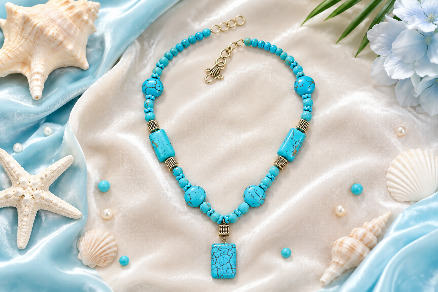 Blue Gemstone Boho Beach Style Handmade Necklace