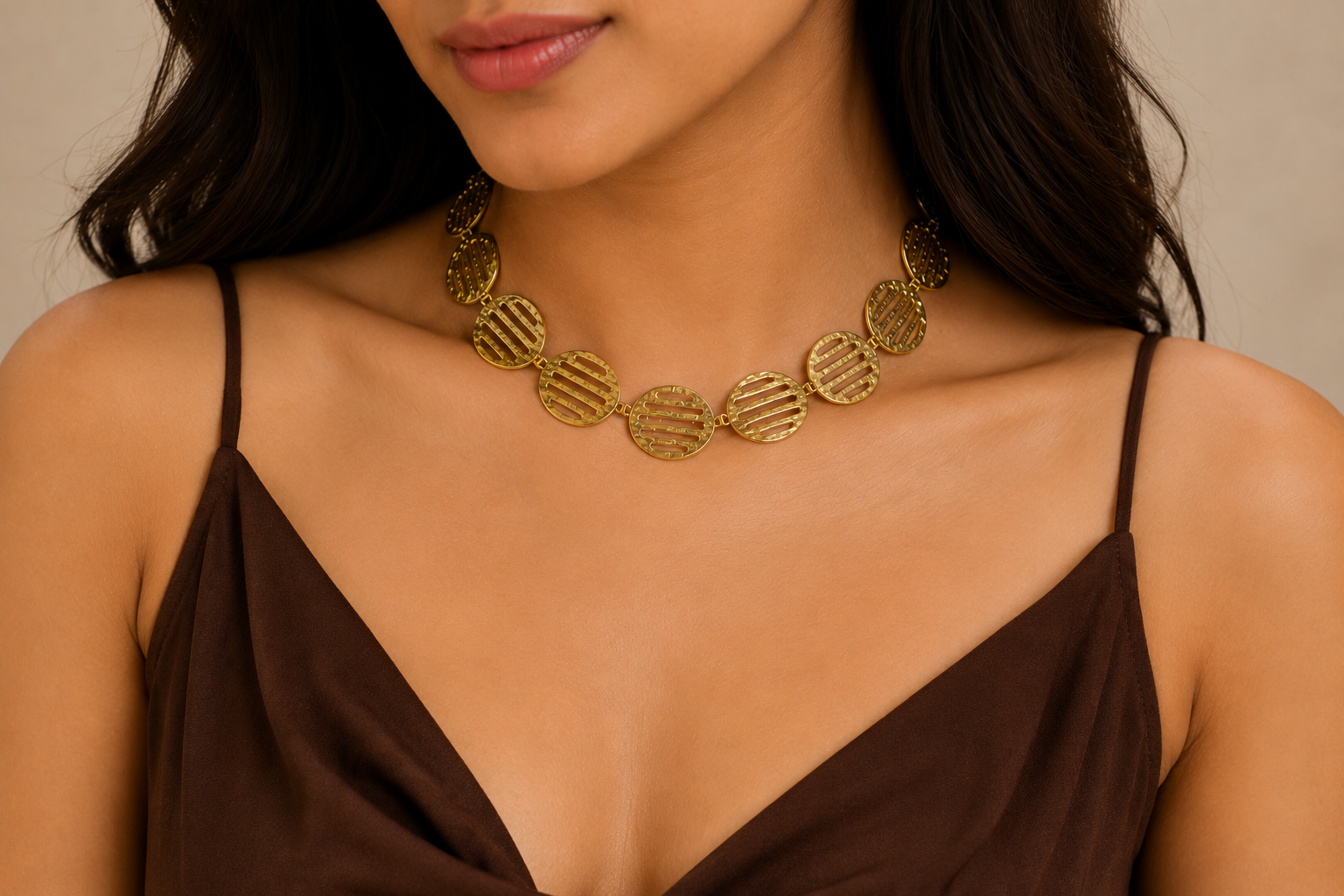18KT Gold Plated Disc Choker Necklace