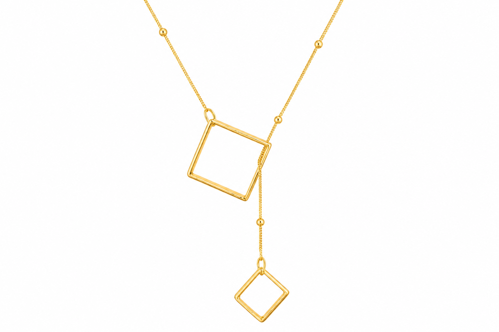 18K Gold Plated Square Pendant Long Chain Necklace