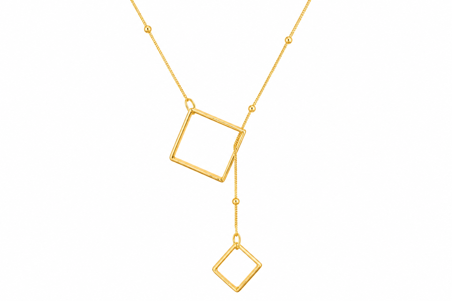 18K Gold Plated Square Pendant Long Chain Necklace