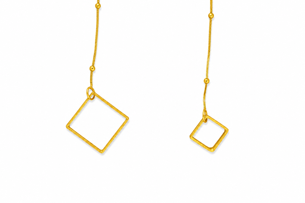 18K Gold Plated Square Pendant Long Chain Necklace