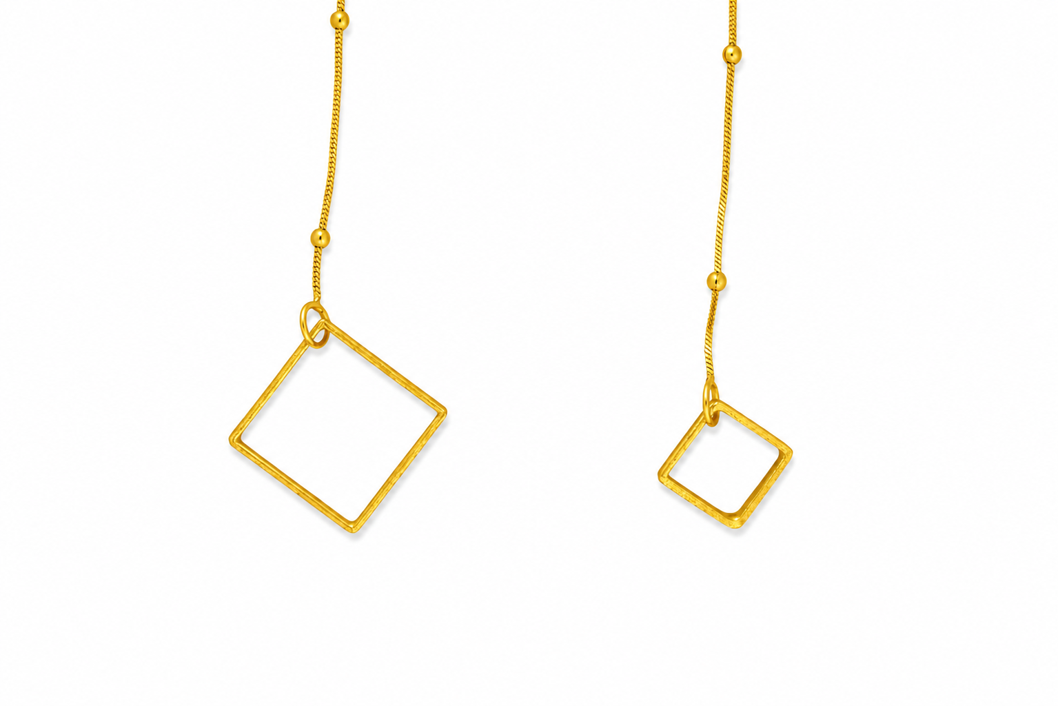 18K Gold Plated Square Pendant Long Chain Necklace